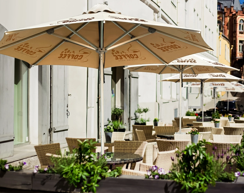 A patio umbrella creating a cozy and shaded spot for outdoor relaxation.