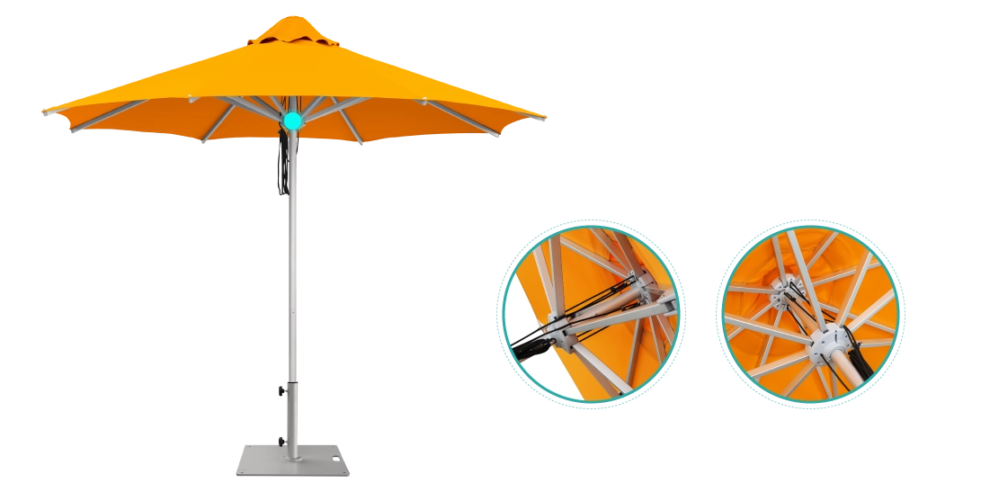 Orange Santorini Pulley Market Umbrella detailing of pulley system