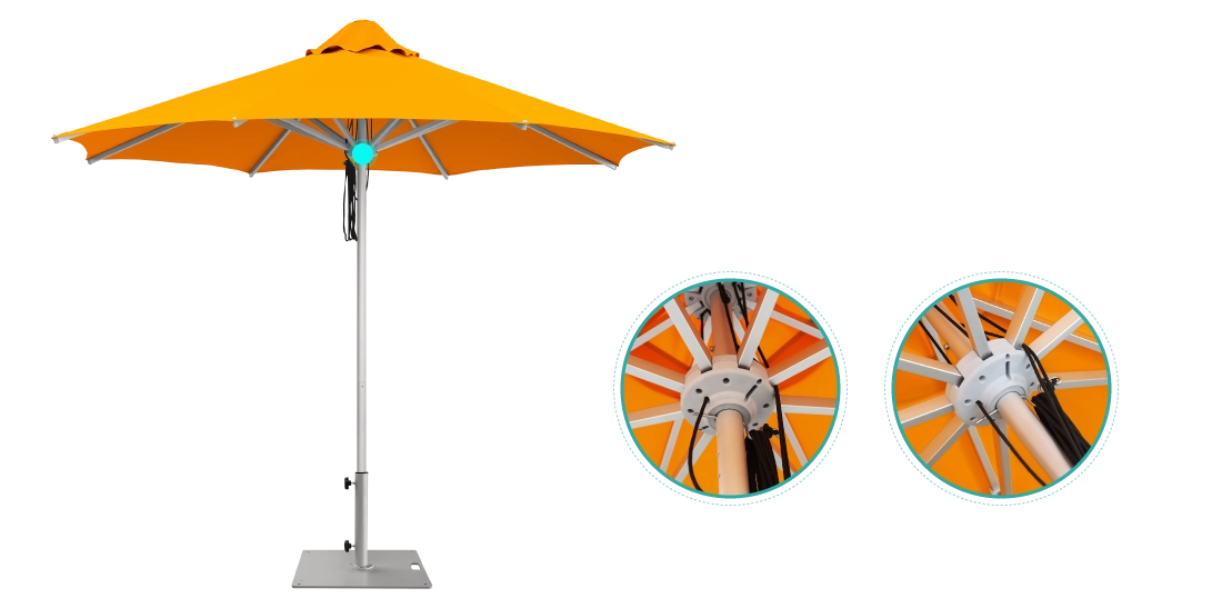 Orange Santorini Pulley Market Umbrella detailing of strong nylon hub