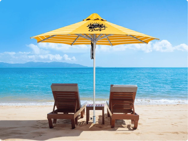 Scene display of Custom Printing Umbrella on the beach