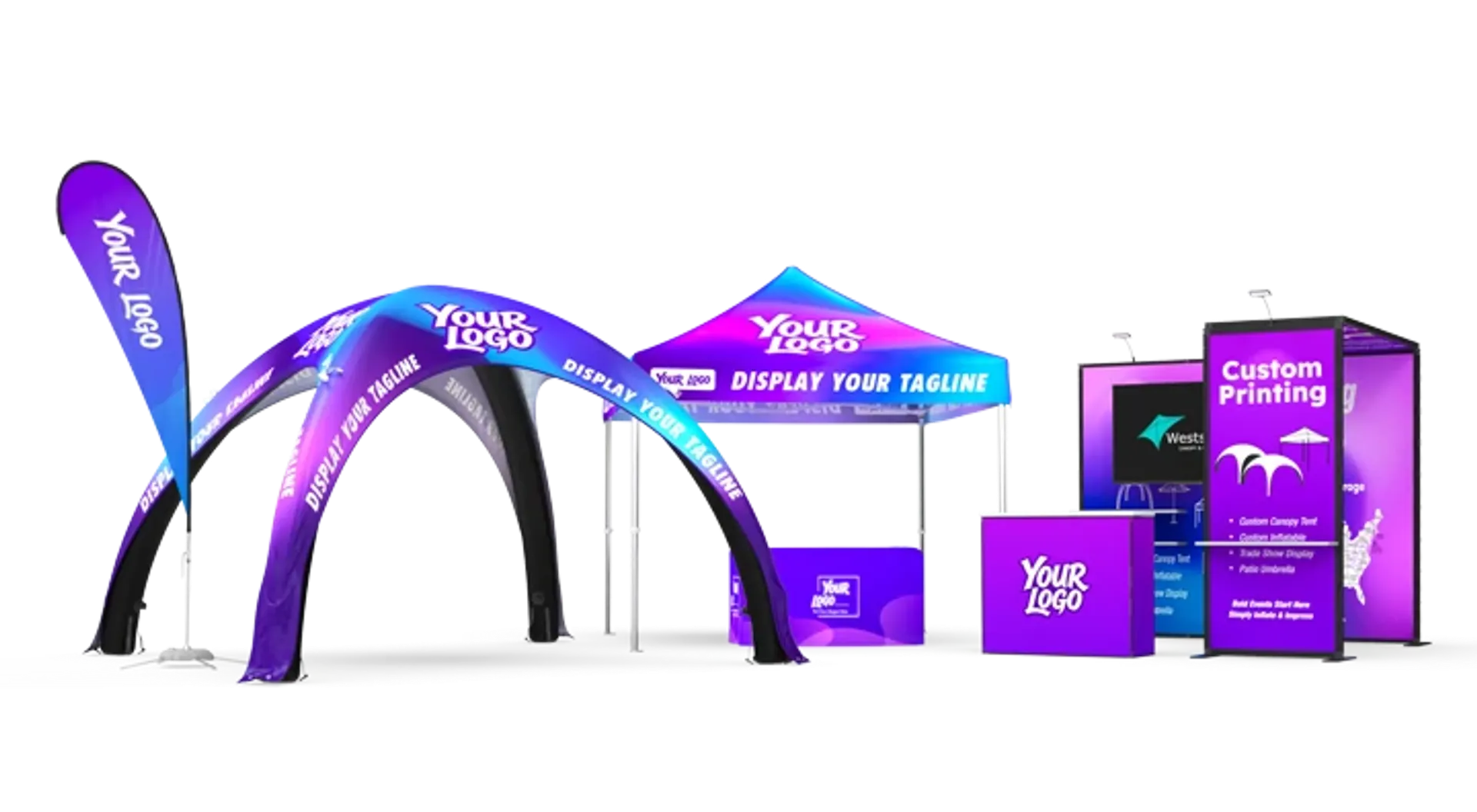 Custom Folding Tent Top View: Displaying Brand Logo, Slogan, and Information