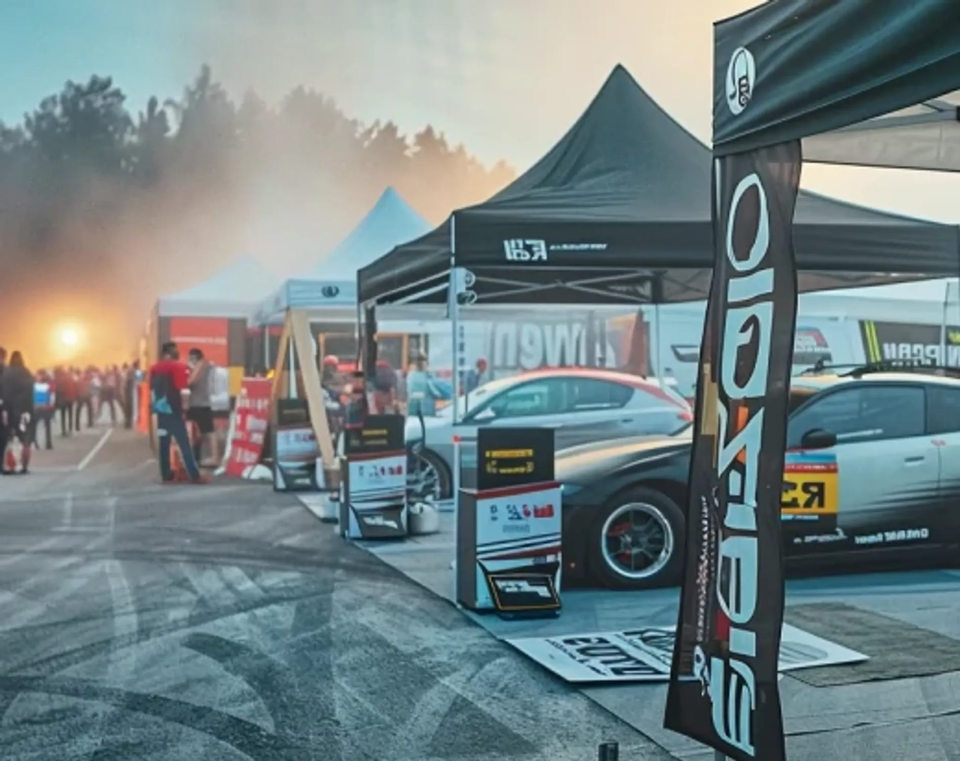 Custom canopy tent in use at an outdoor racing event