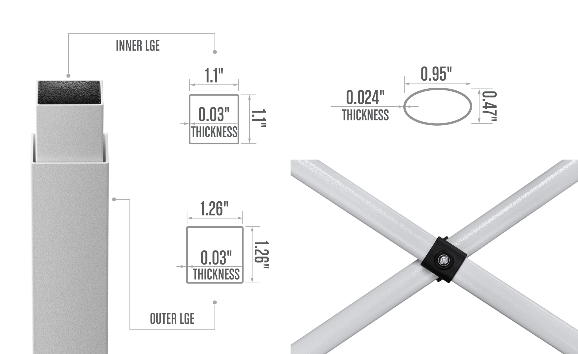 Y5 canopy tent frame leg and truss bar details