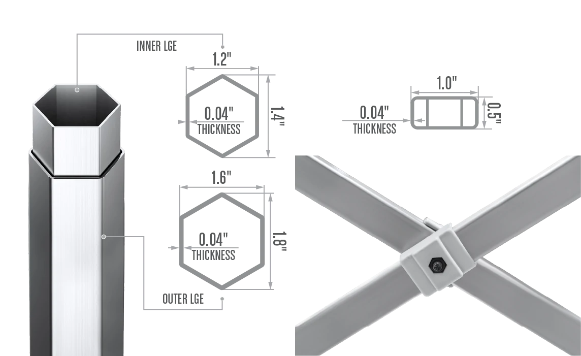 Y6 canopy tent frame leg and truss bar details