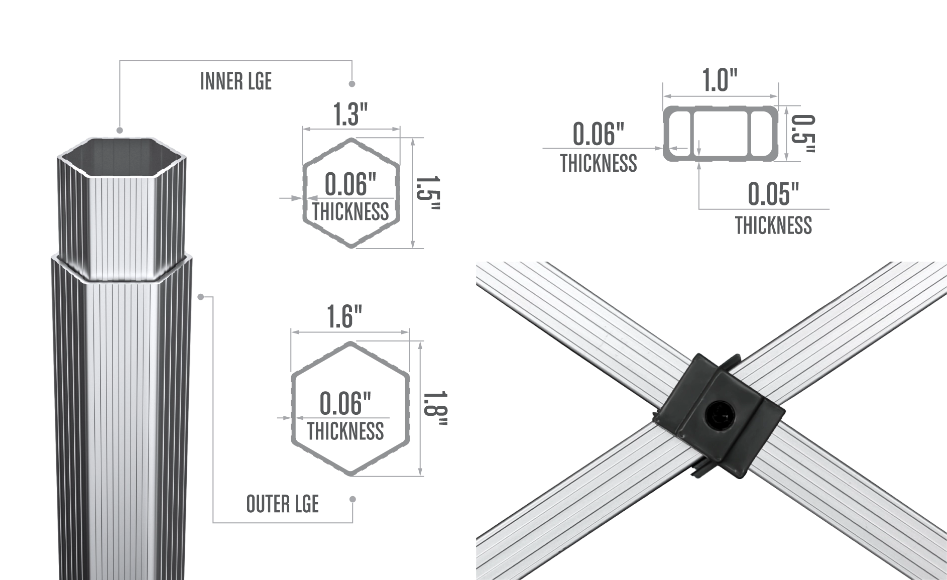 Y6 canopy tent frame leg and truss bar details