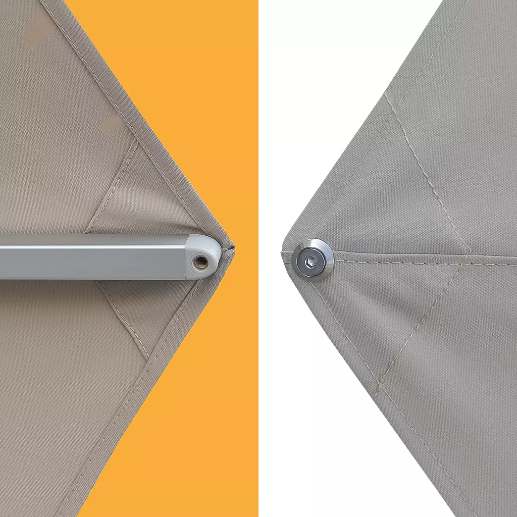 Stainless steel fixings of aluminum pole and aluminum ribs santorini umbrella