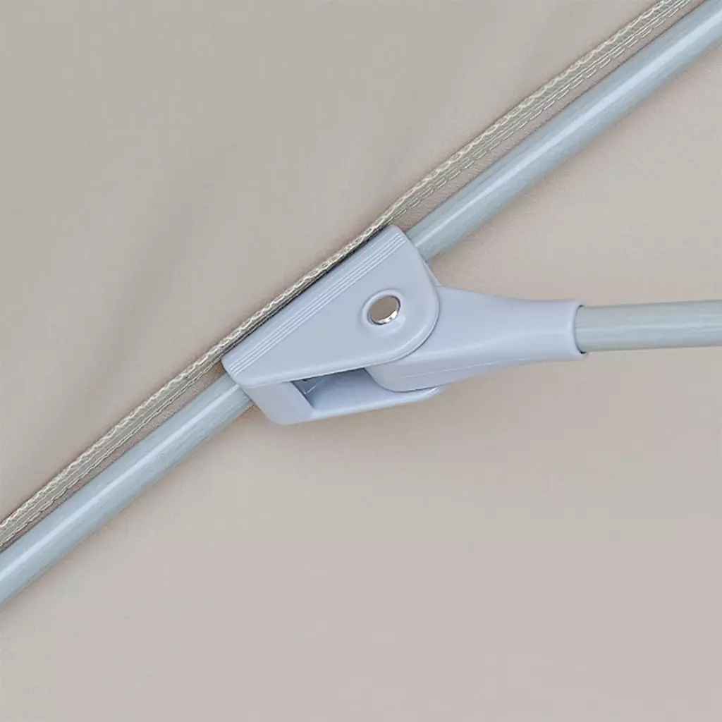 Corrosion-proof nylon connector of aluminum pole and fiberglass ribs santorini umbrella