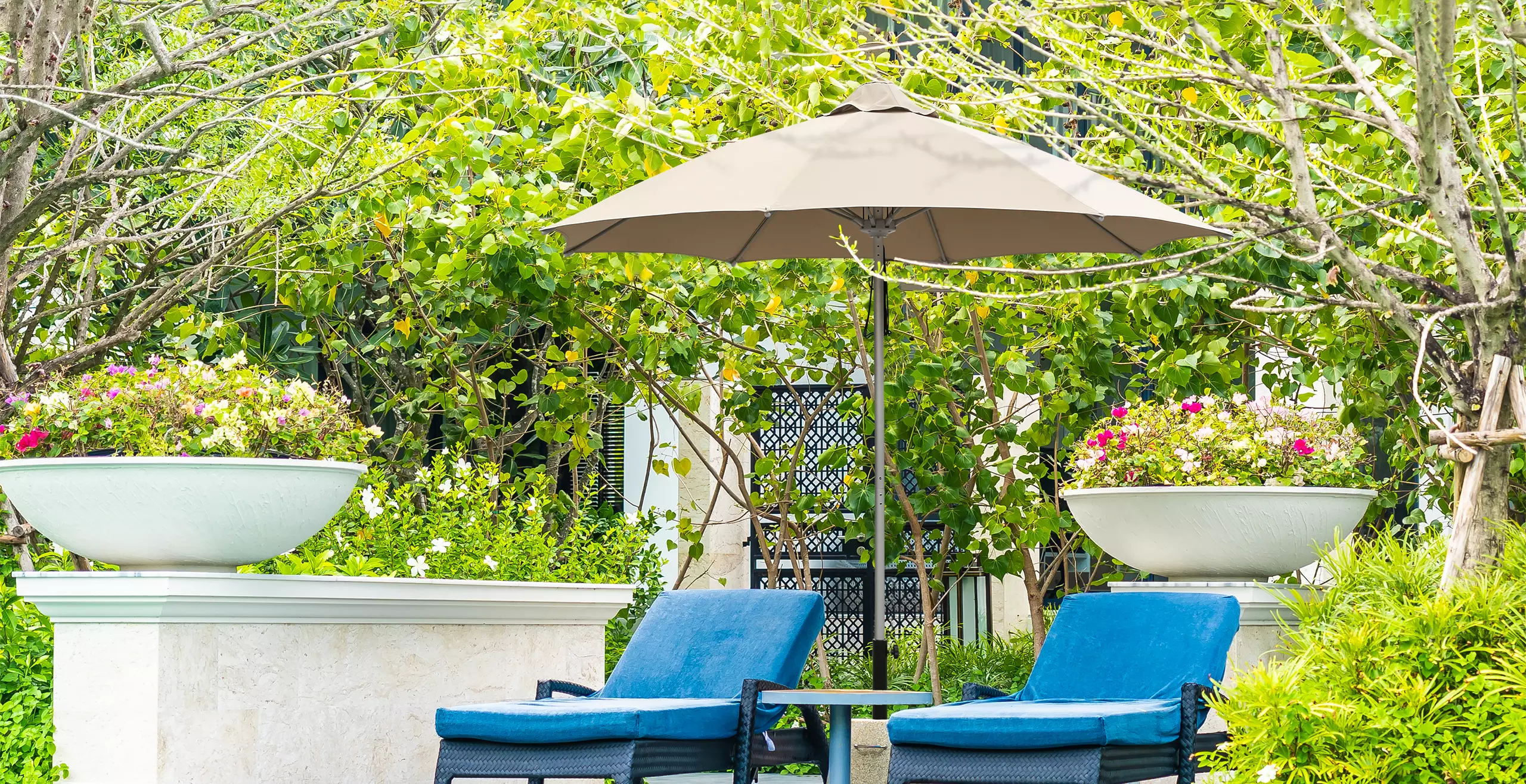 Santorini Umbrella beside the pool