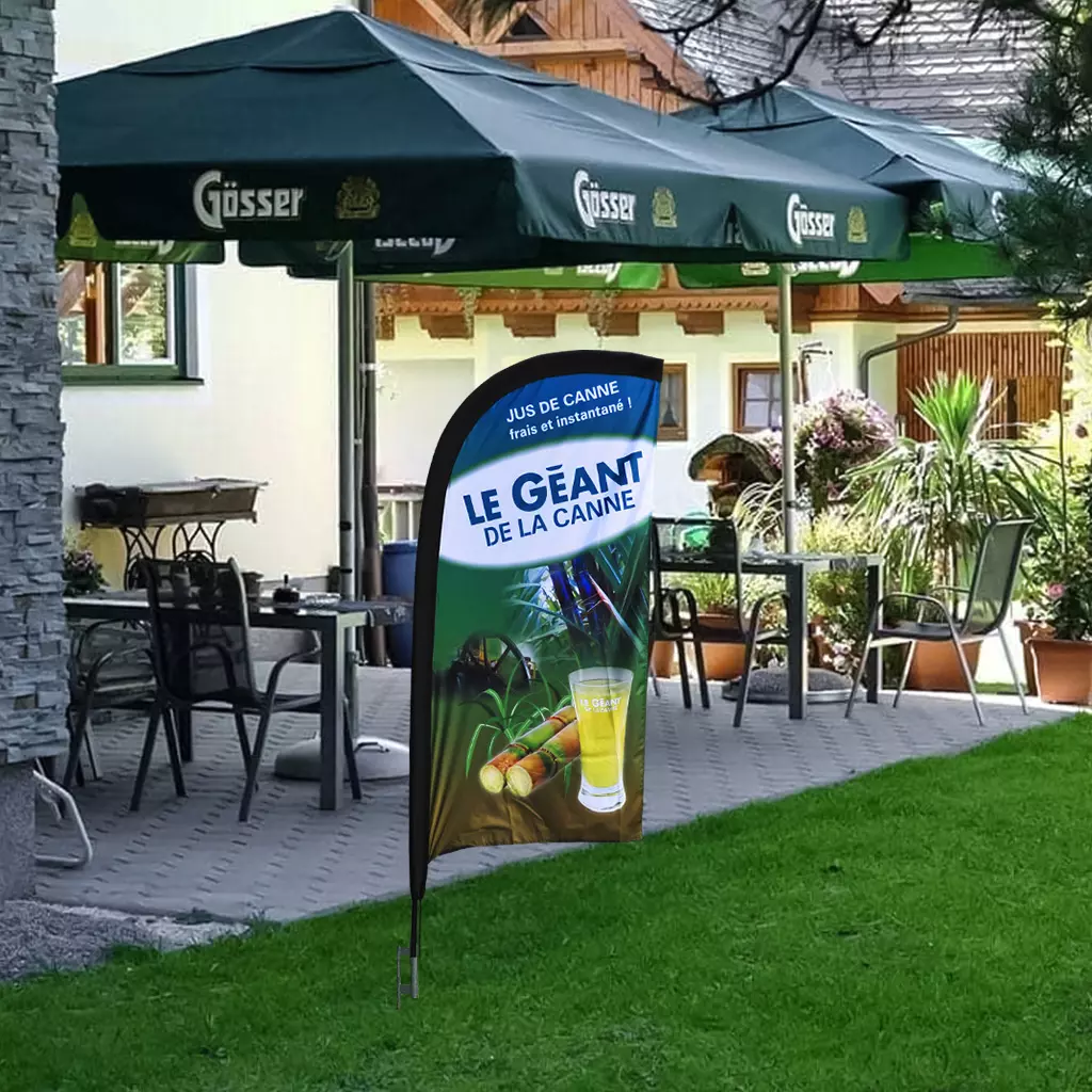 Custom printing flag in front of restaurant