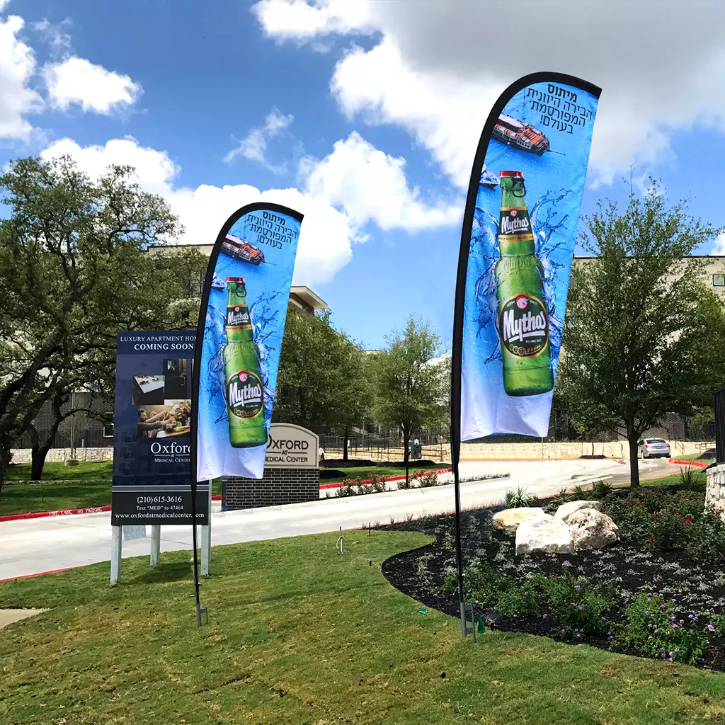 Custom printing flags beside the road