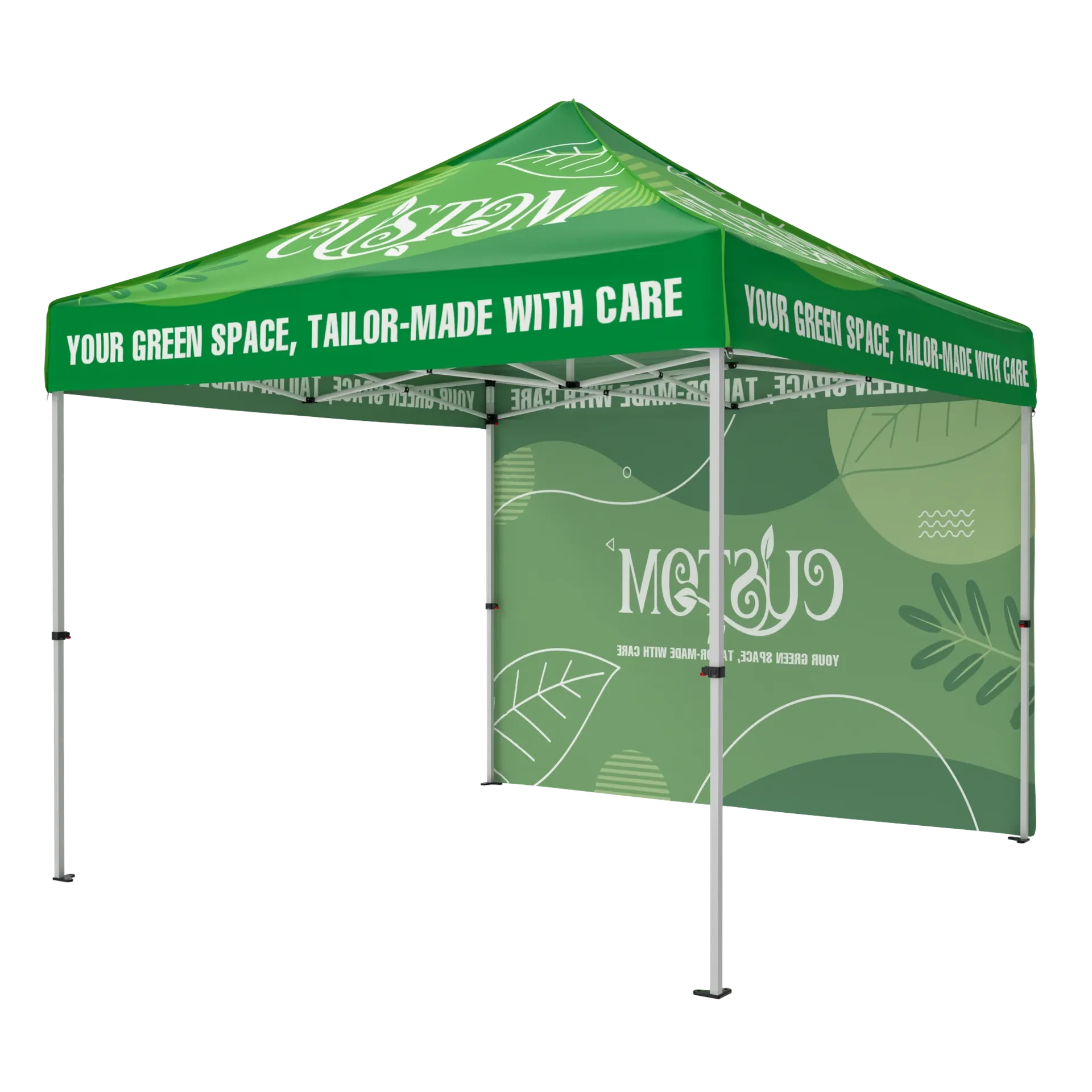 10x10 custom canopy tent package including a custom printed backwall for outdoor events.