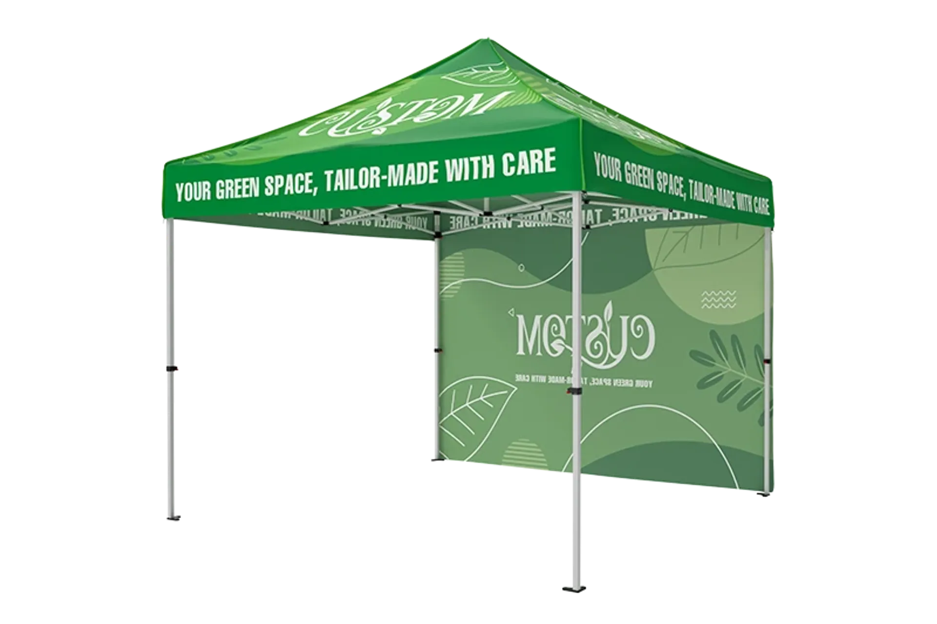 10x10 custom canopy tent package including a custom printed backwall for outdoor events.