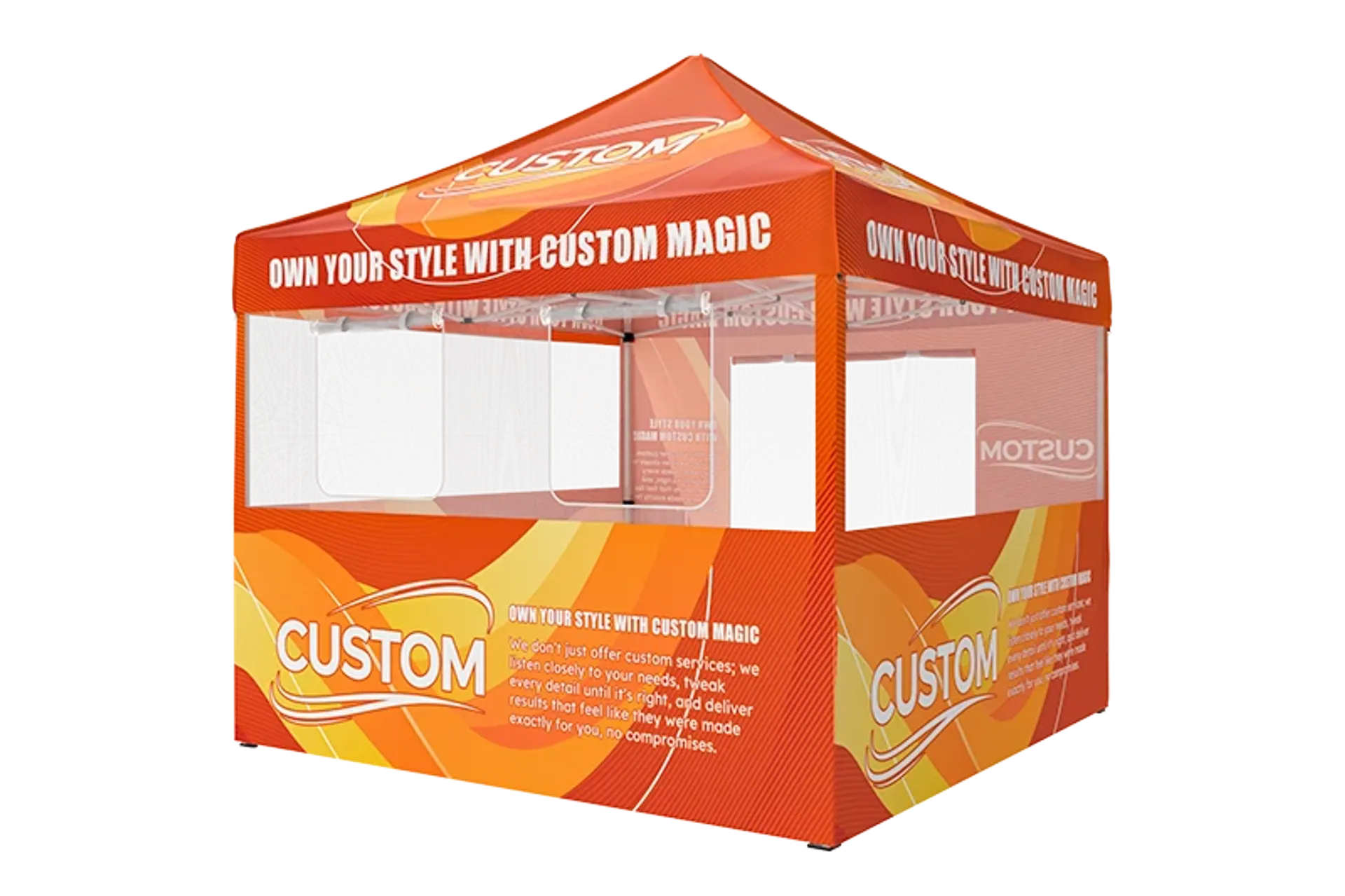 10x10 custom canopy tent with full-color printing and sidewalls for farmer markets.