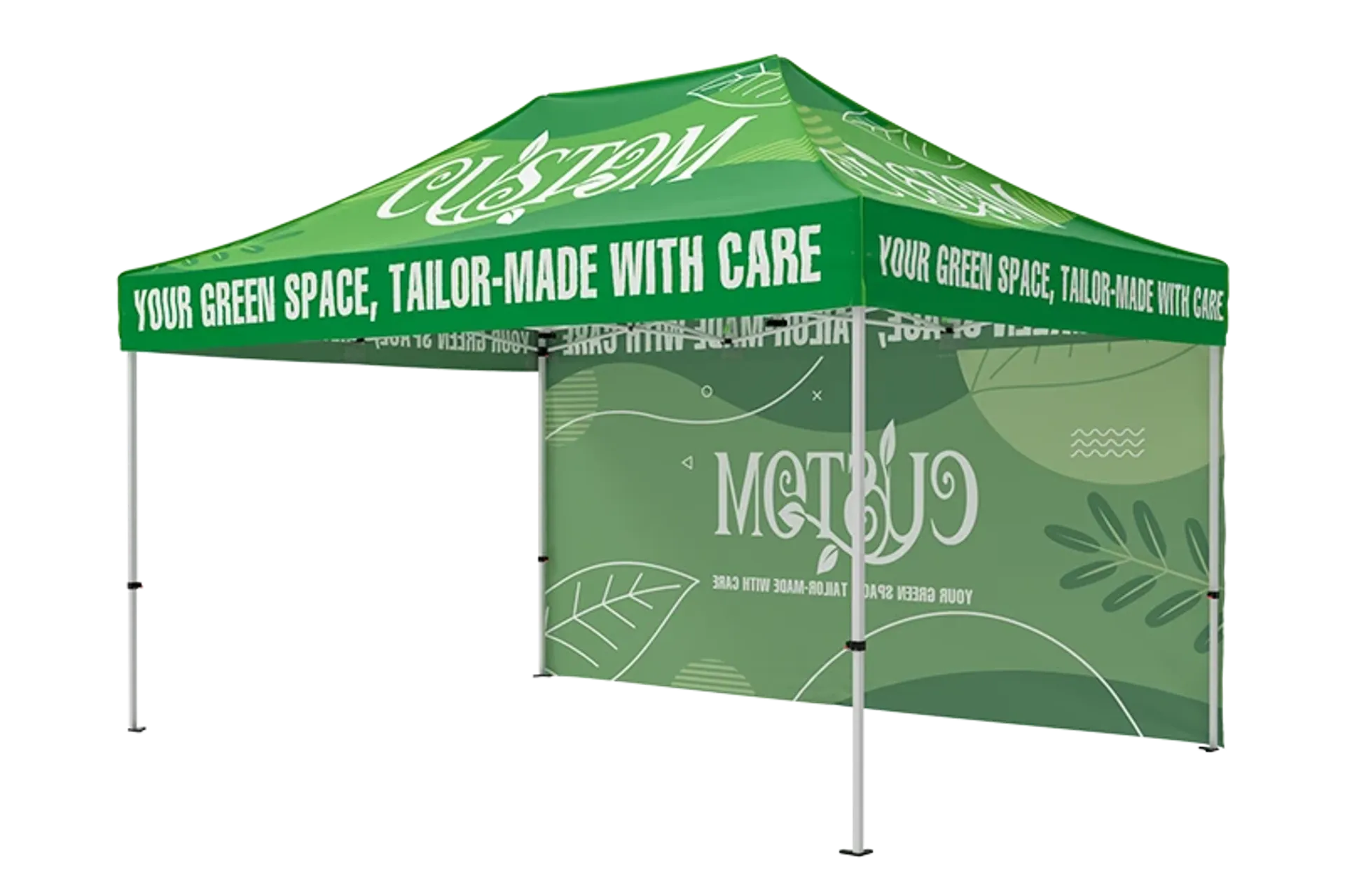 10x15 custom canopy tent package including a custom printed backwall for outdoor events.