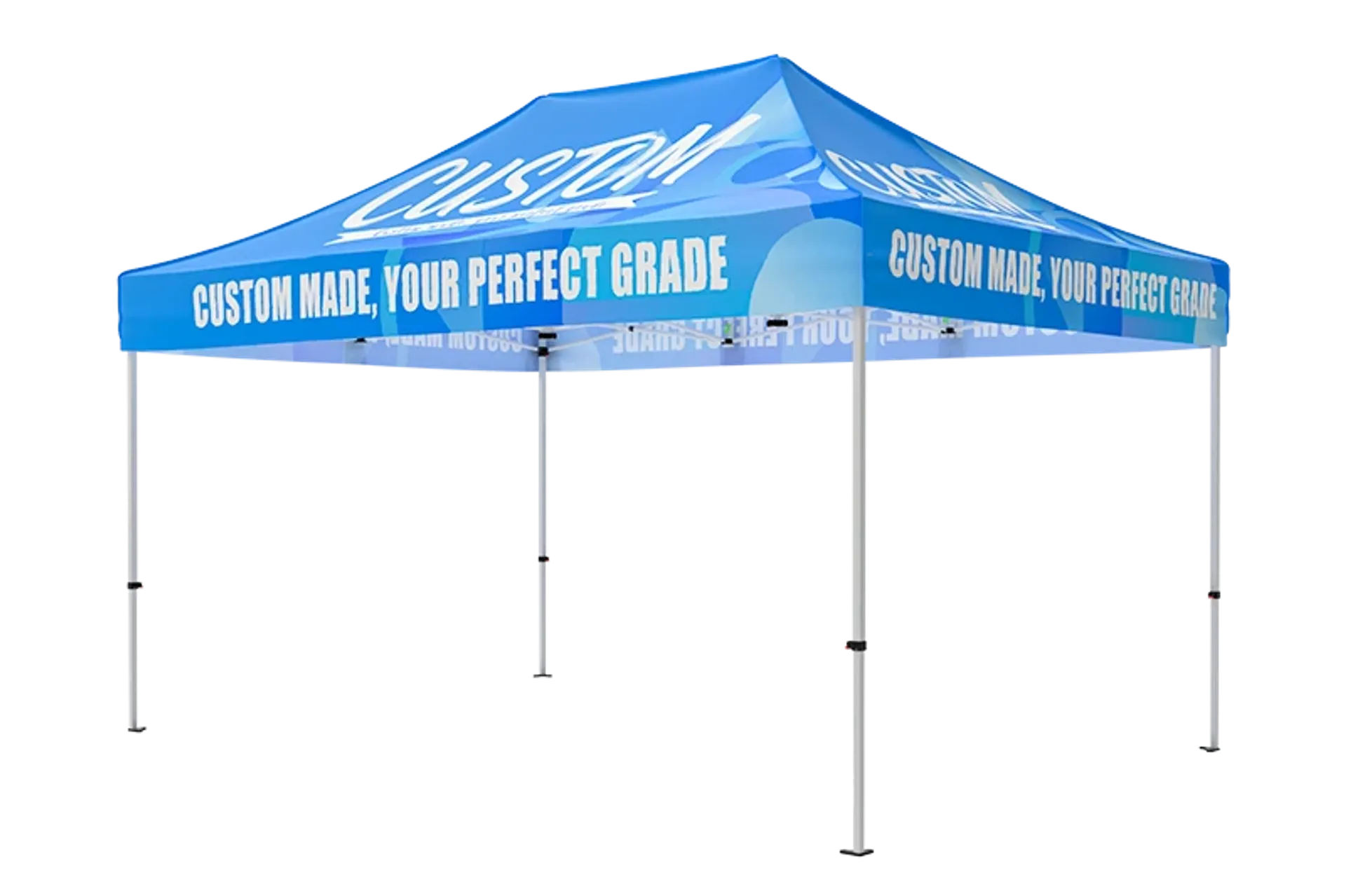 Custom 10x15pop up tent with logo graphics and durable aluminum frame for events.