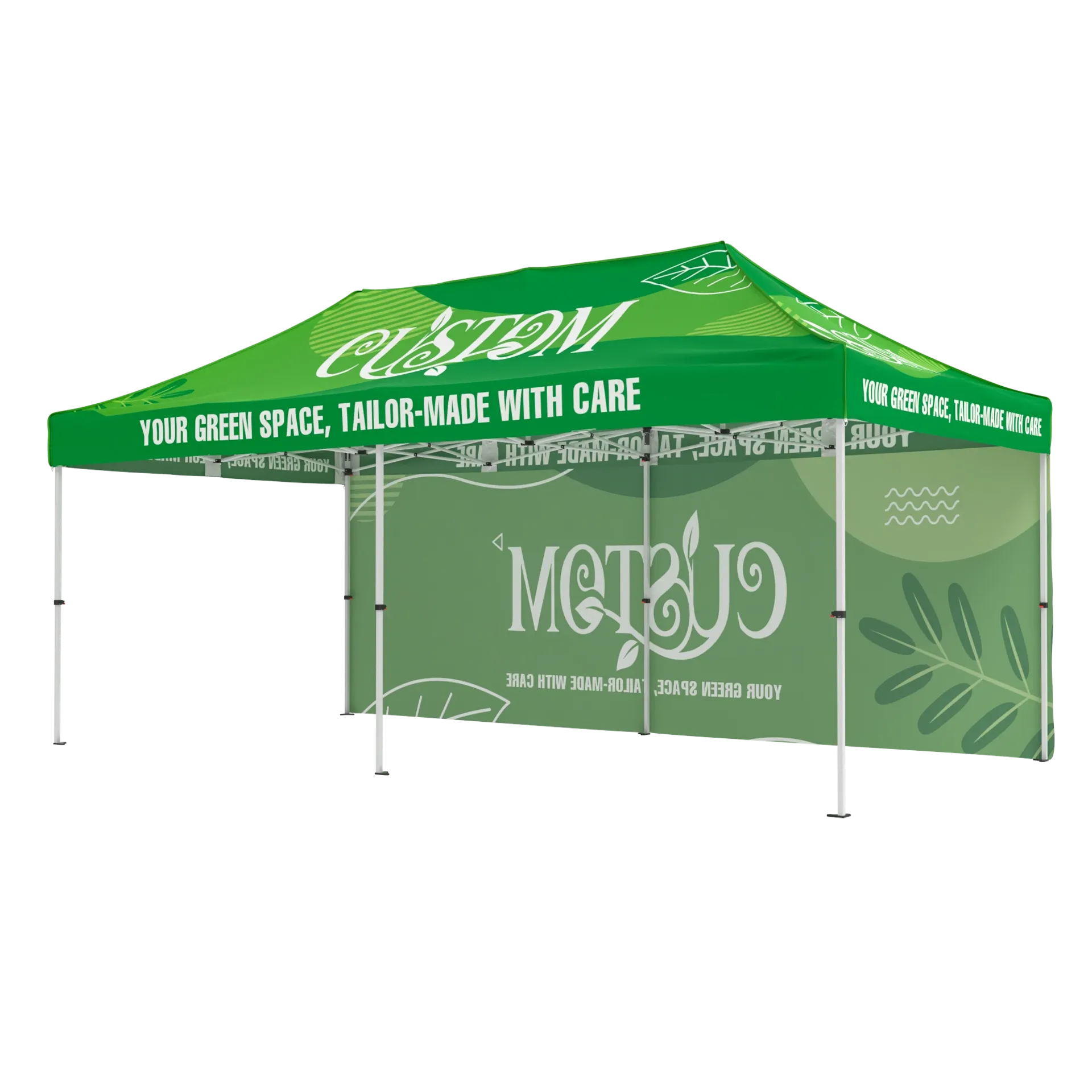 10x20 custom canopy tent package including a custom printed backwall for outdoor events.