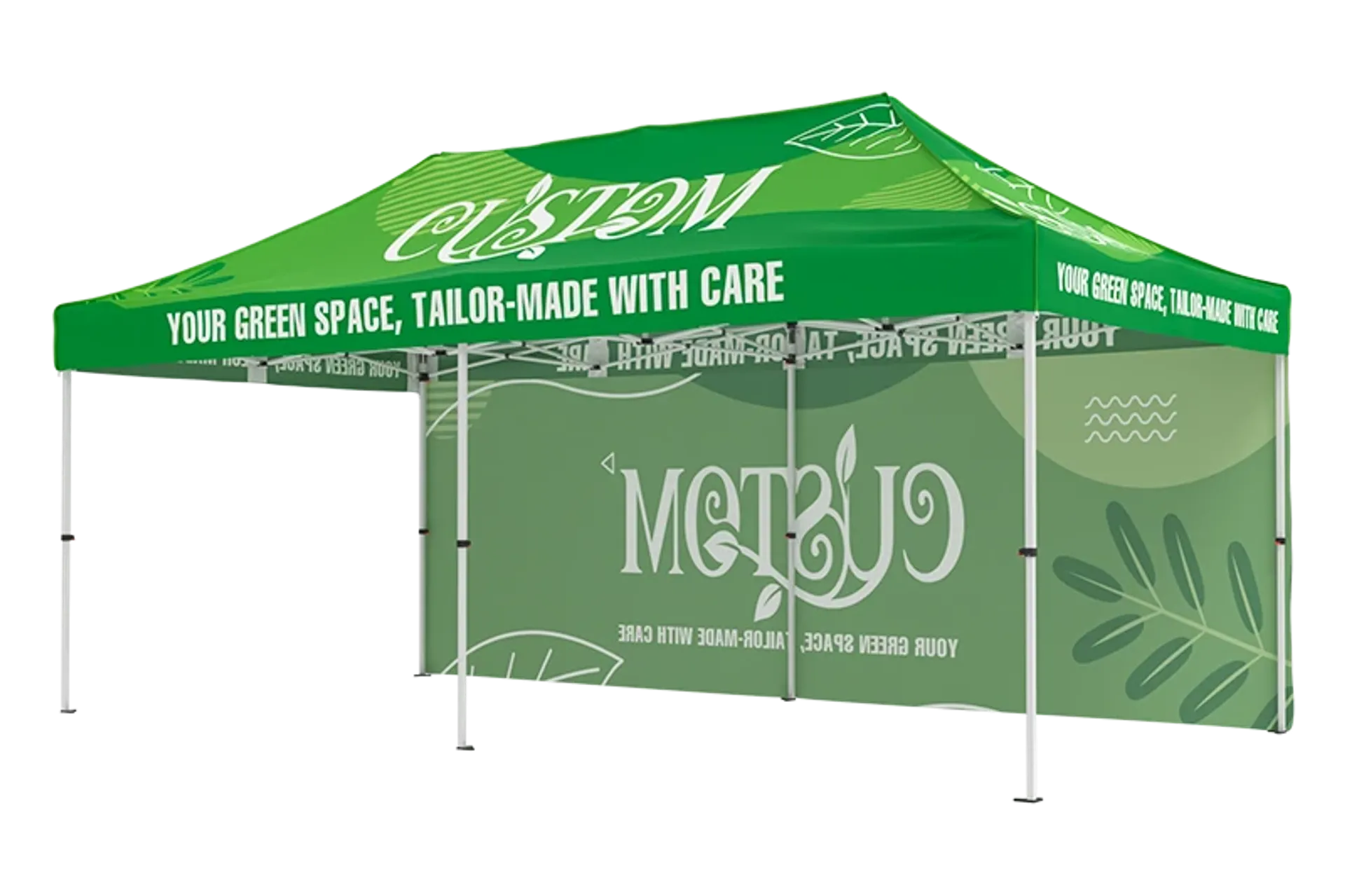 10x20 custom canopy tent package including a custom printed backwall for outdoor events.