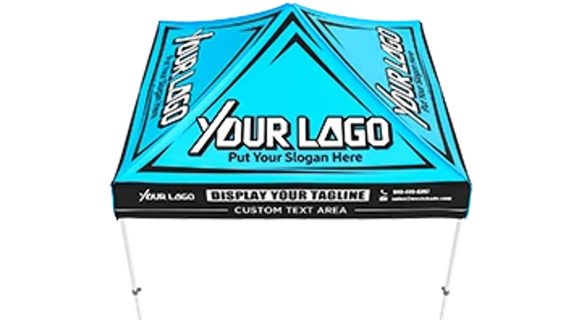 Custom 10x10 canopy tent design template showing logo and slogan placement options.
