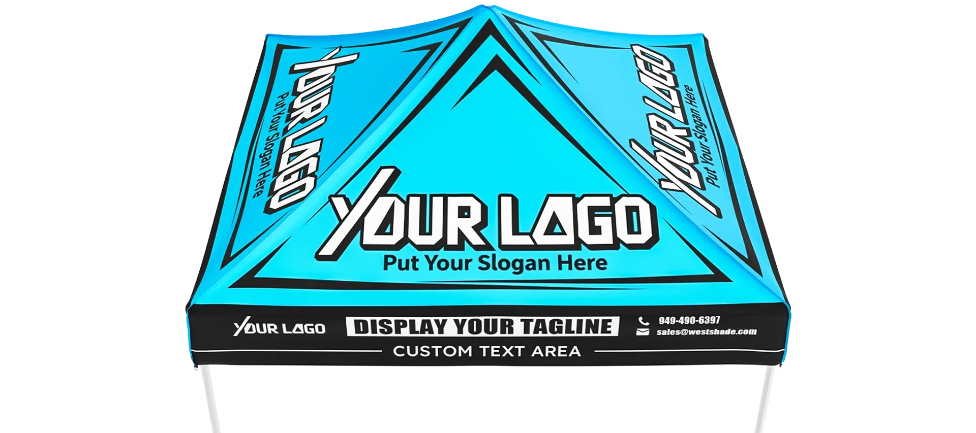Custom 10x10 canopy tent design template showing logo and slogan placement options.