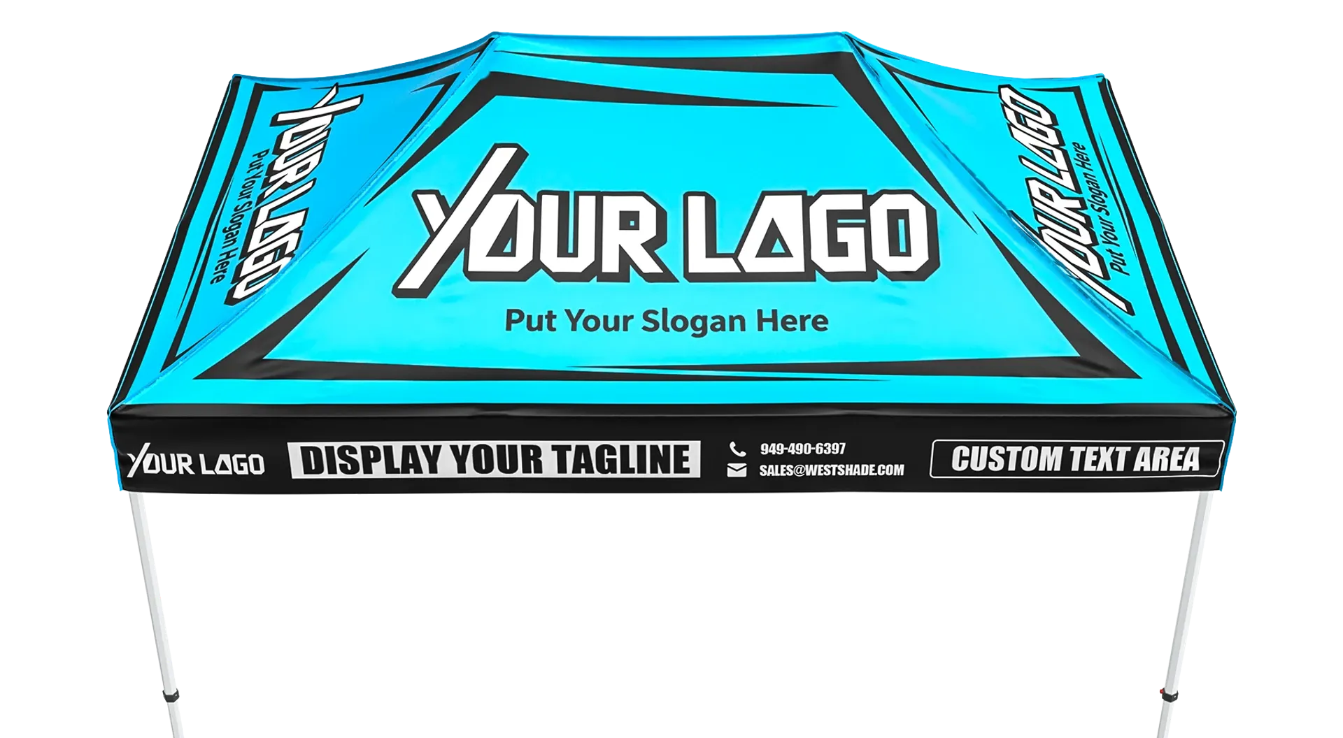 Custom 10x15 canopy tent design template showing logo and slogan placement options.