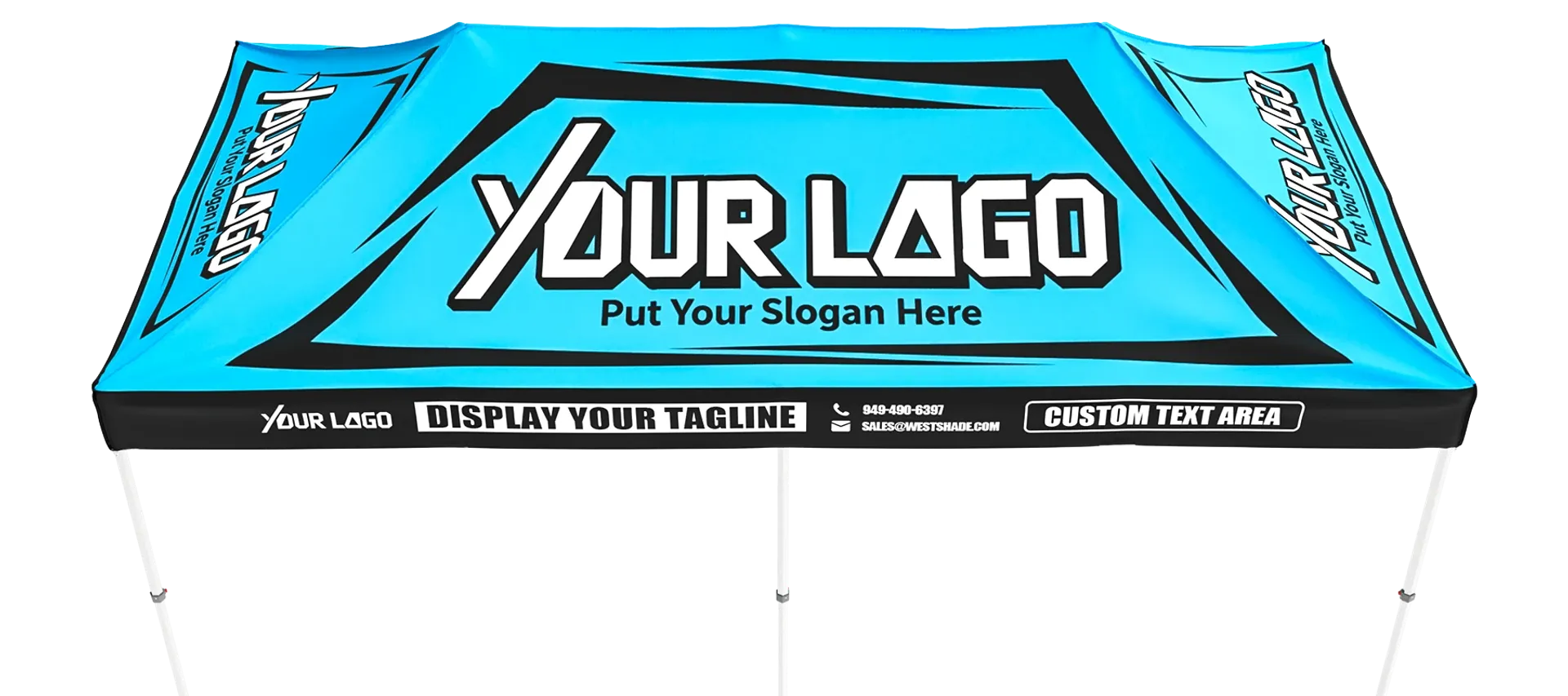 Custom 10x20 canopy tent design template showing logo and slogan placement options.