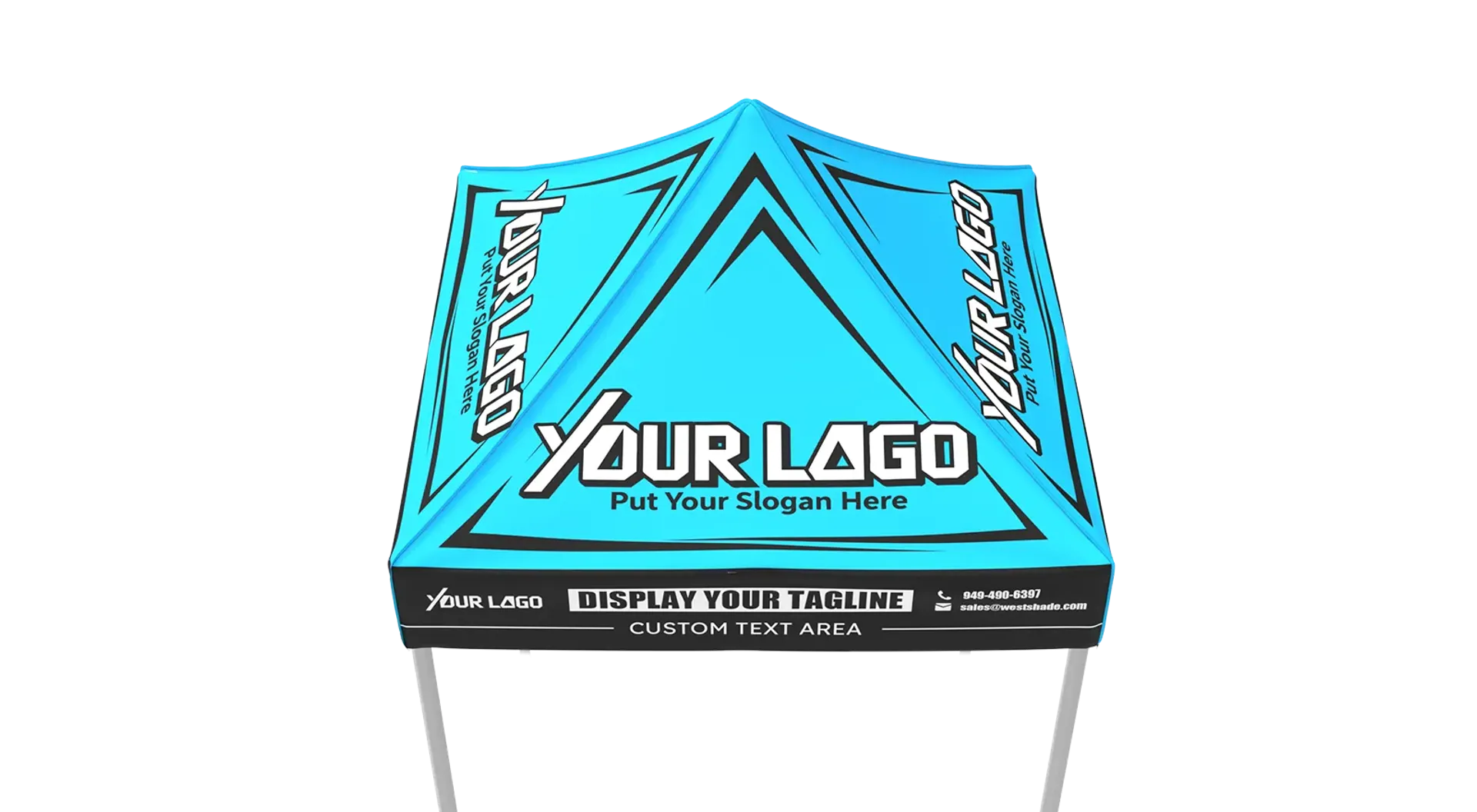 Custom 5x5 canopy tent design template showing logo and slogan placement options.