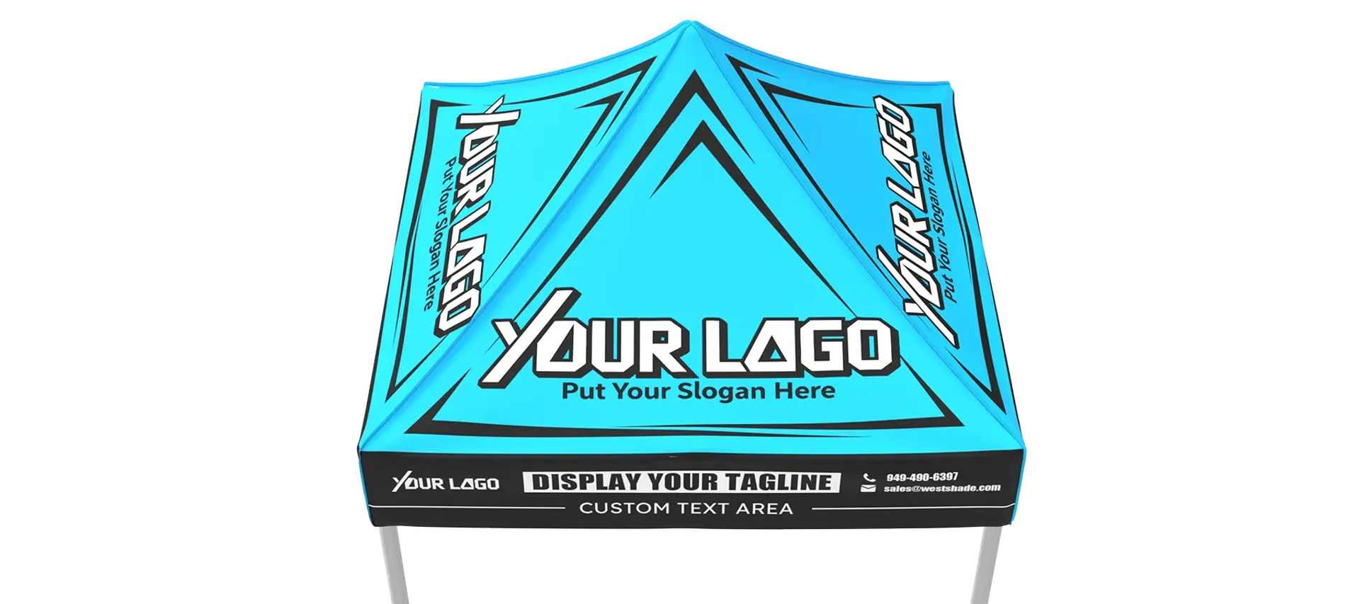 Custom 5x5 canopy tent design template showing logo and slogan placement options.