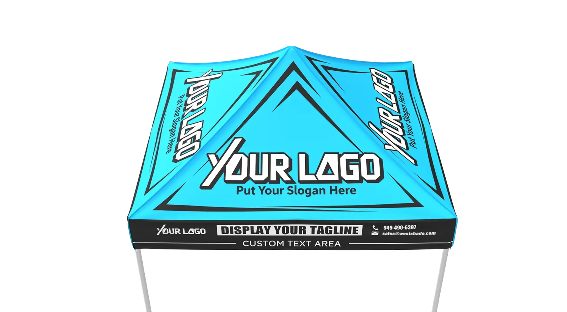 Custom 8x8 canopy tent design template showing logo and slogan placement options.