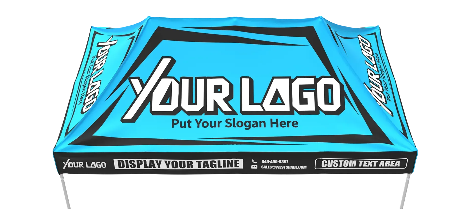 Custom 10x20 canopy tent design template showing logo and slogan placement options.