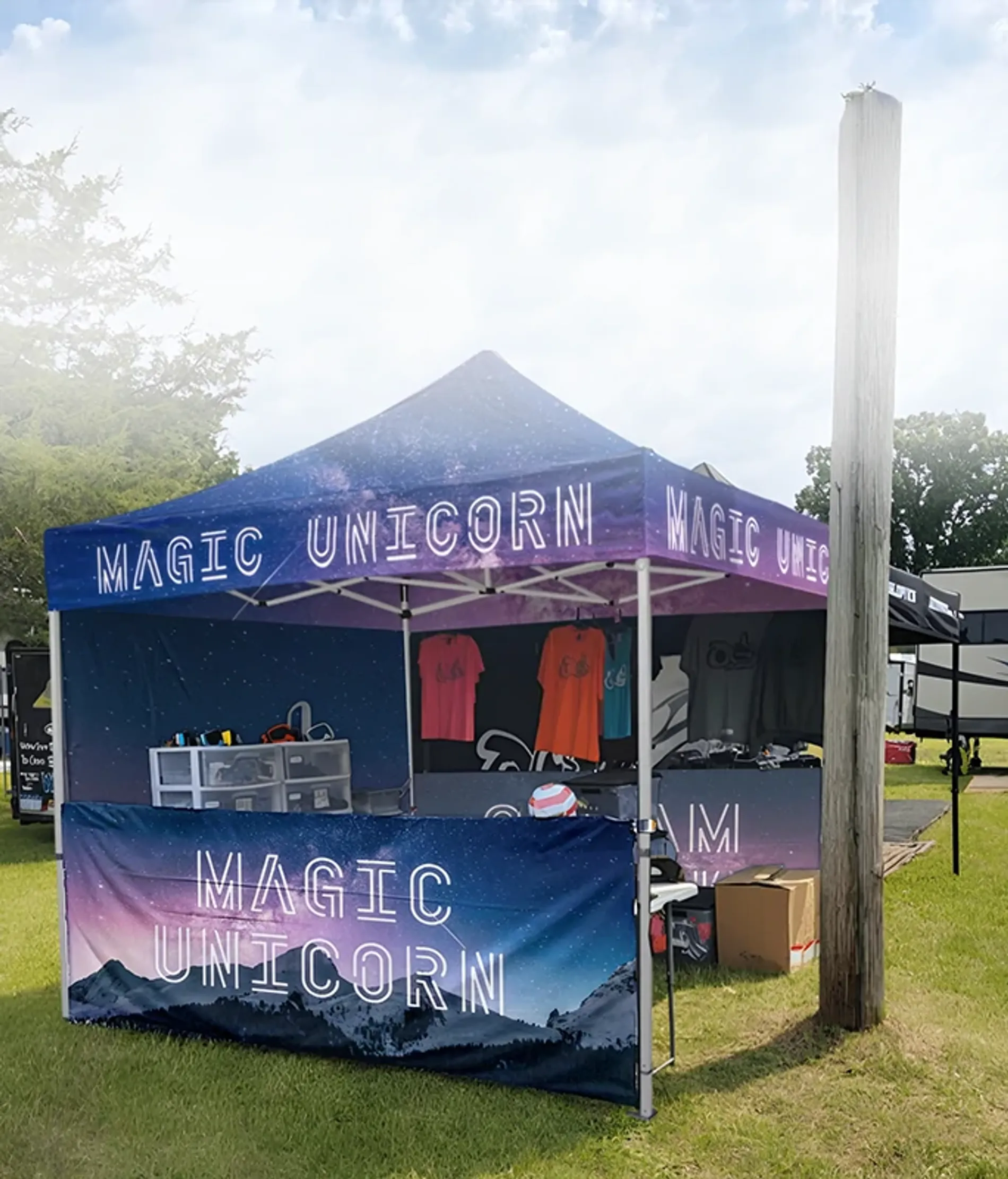 Custom canopy tent with full & half wall for outdoor use