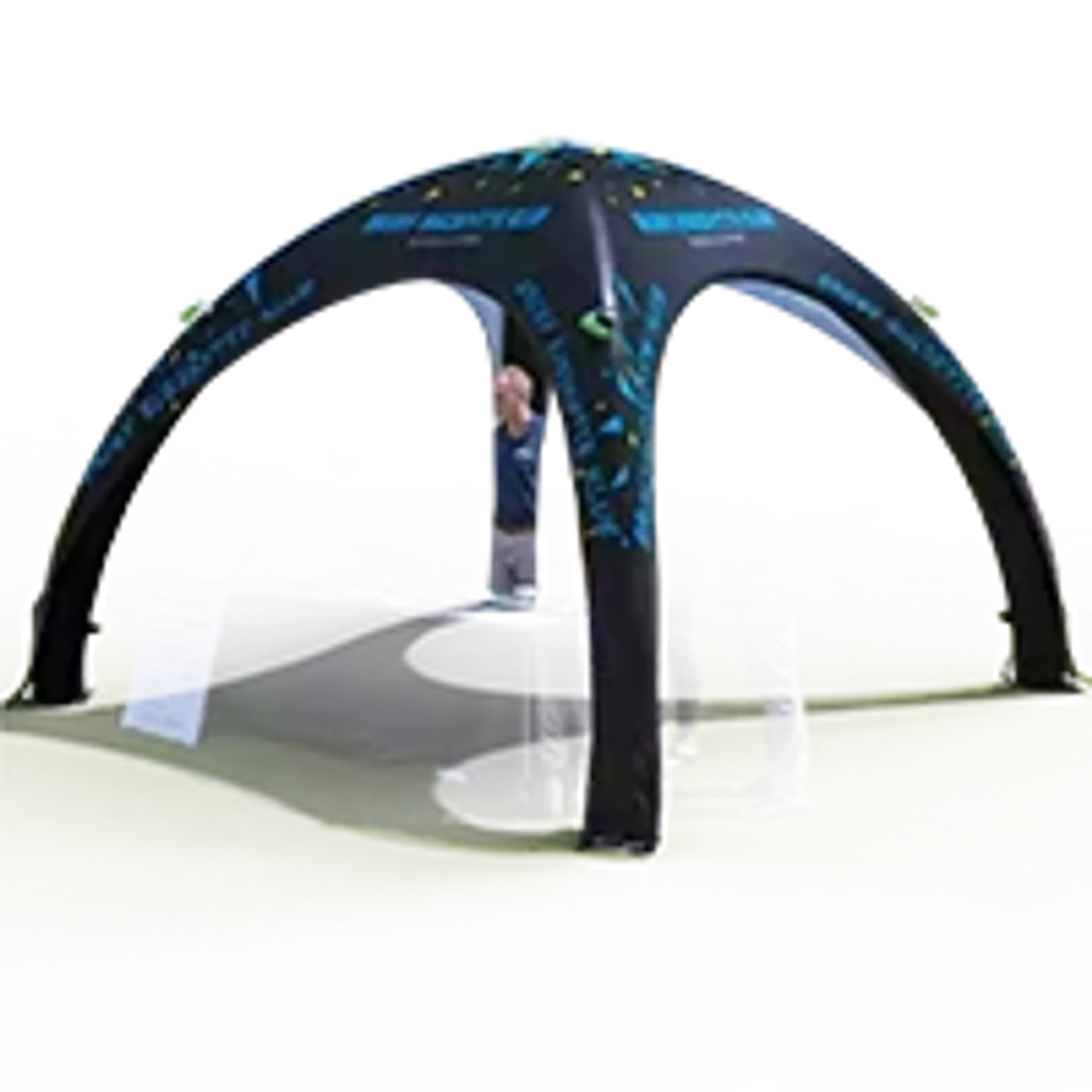 Outdoor scene of an inflatable dome tent