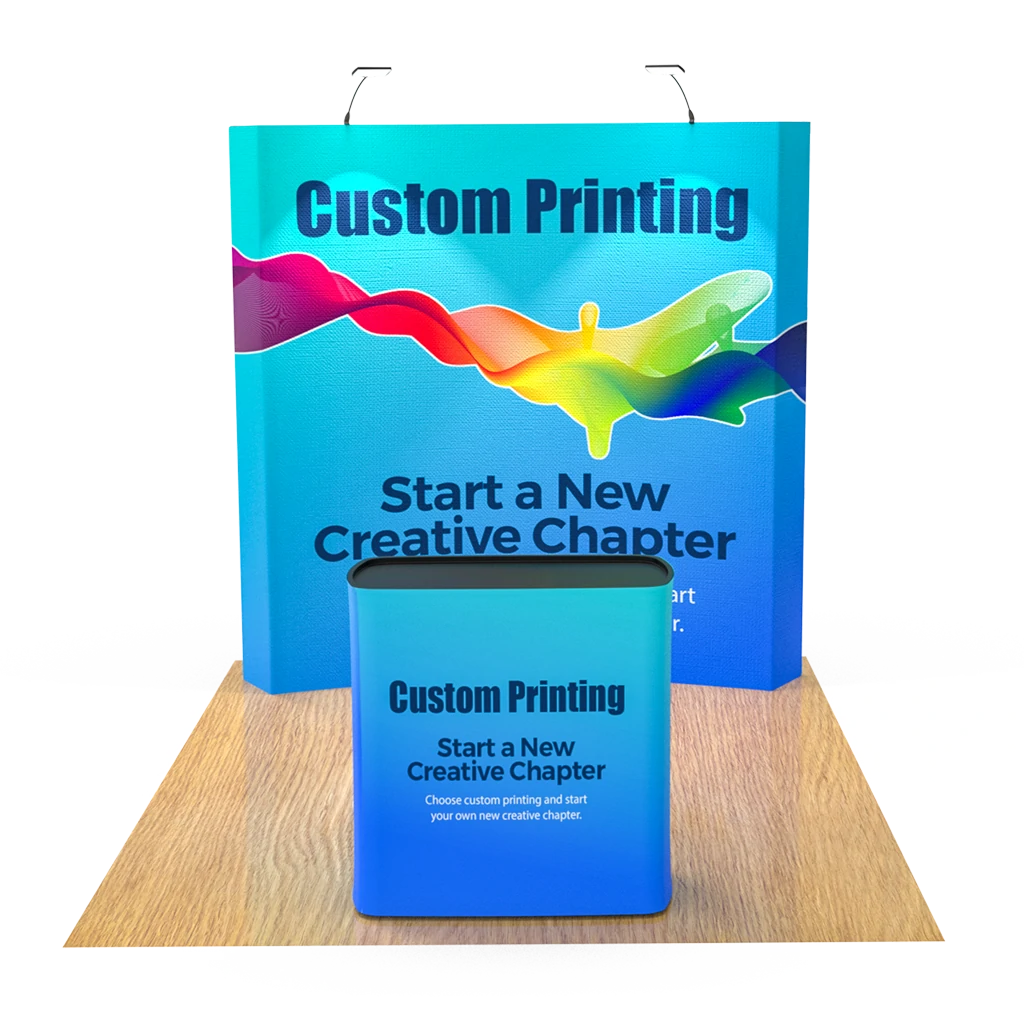 Curved Pop Up Display (Frame*1 + Print Fabric*1) + Podium + 2 LED Light