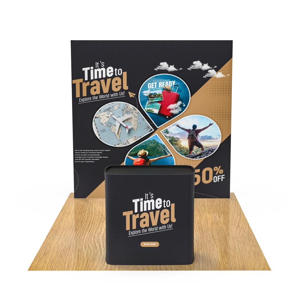 Straight Pop Up Display (Frame*1 + Print Fabric*1) + Podium