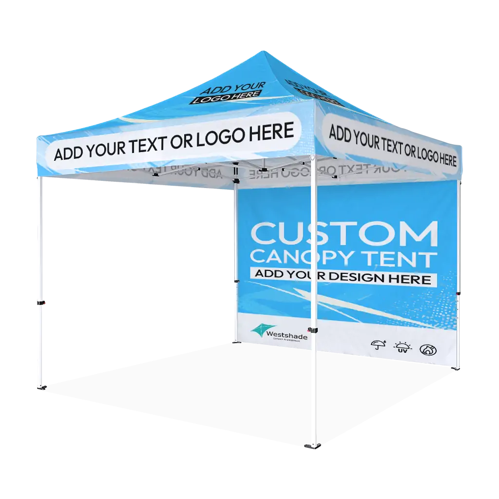 Custom Printing Tent Package – 07 has print full roof with four valances and four peaks. Customers have choices of various sizes, printing methods in either dye sublimation printing for Y5/Y6/Y7 or uv printing for Y6/Y7