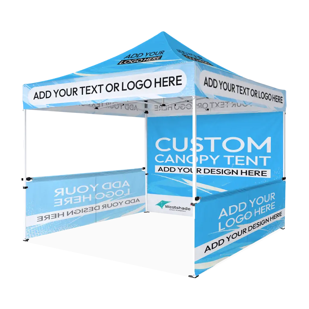 Custom Printing Tent Package – 07 has print full roof with four valances and four peaks. Customers have choices of various sizes, printing methods in either dye sublimation printing for Y5/Y6/Y7 or uv printing for Y6/Y7