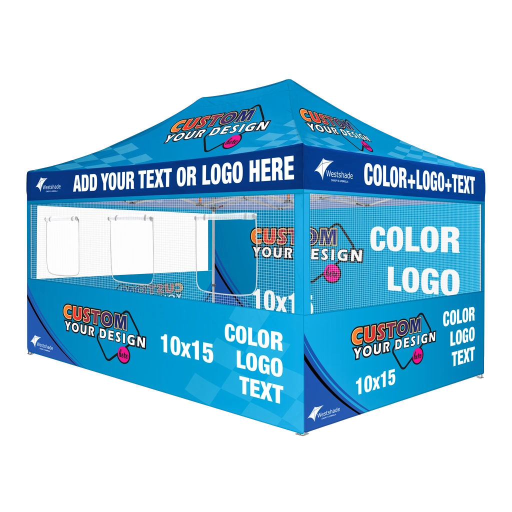 Custom Printing Tent Package – 07 has print full roof with four valances and four peaks. Customers have choices of various sizes, printing methods in either dye sublimation printing for Y5/Y6/Y7 or uv printing for Y6/Y7