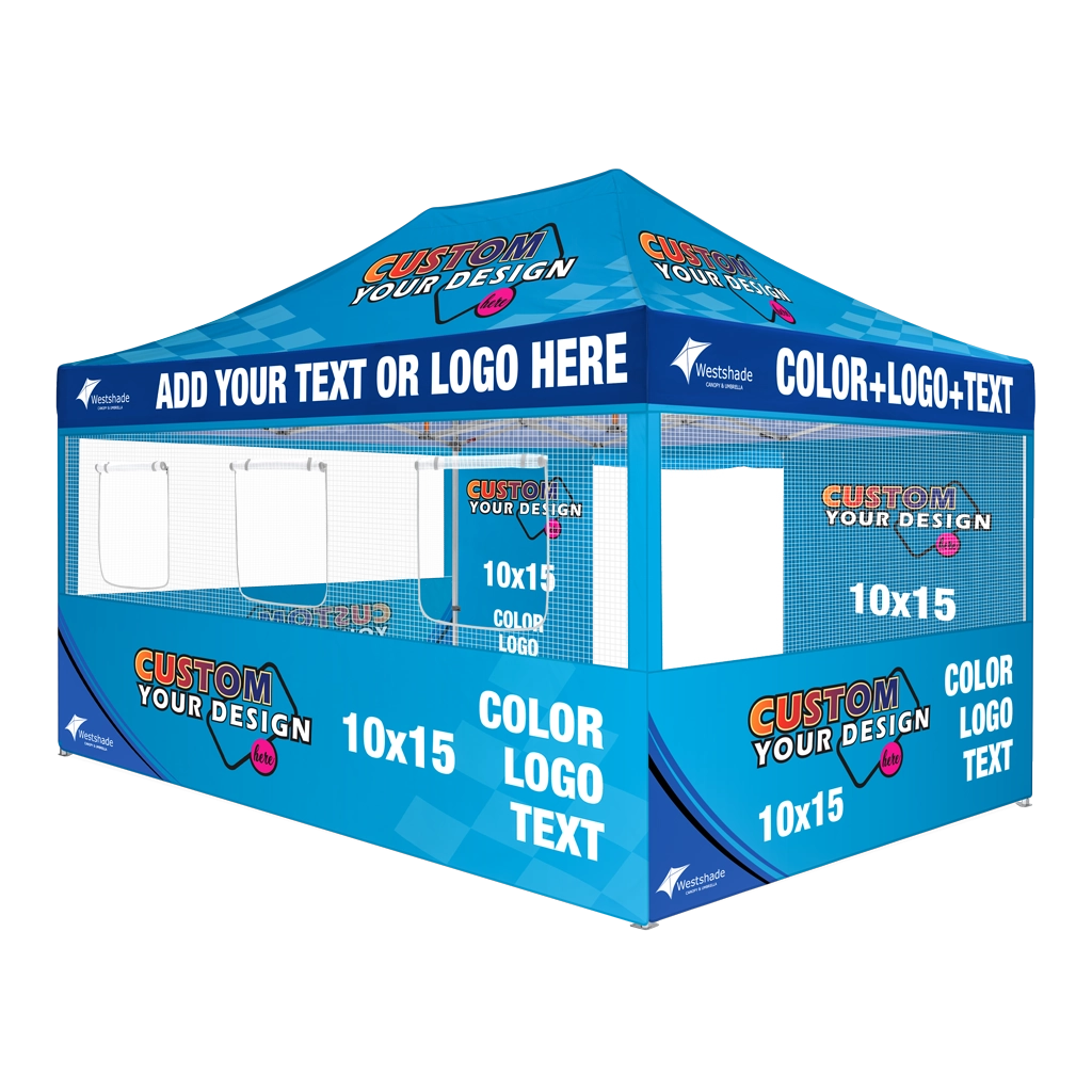 Custom Printing Tent Package – 07 has print full roof with four valances and four peaks. Customers have choices of various sizes, printing methods in either dye sublimation printing for Y5/Y6/Y7 or uv printing for Y6/Y7