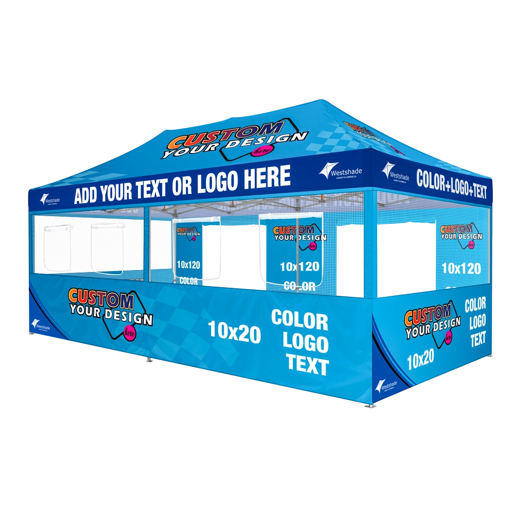 Custom Printing Tent Package – 07 has print full roof with four valances and four peaks. Customers have choices of various sizes, printing methods in either dye sublimation printing for Y5/Y6/Y7 or uv printing for Y6/Y7