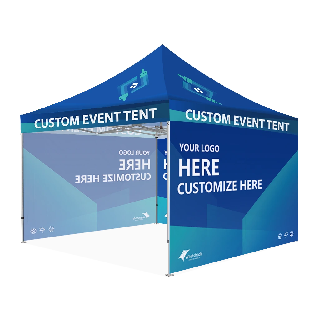 Custom Printing Tent Package – 07 has print full roof with four valances and four peaks. Customers have choices of various sizes, printing methods in either dye sublimation printing for Y5/Y6/Y7 or uv printing for Y6/Y7