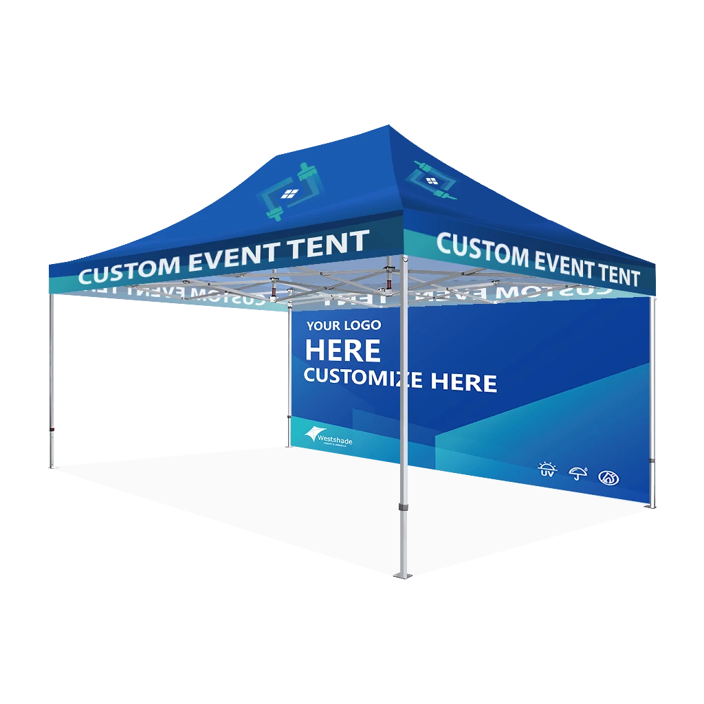 Custom Printing Tent Package – 07 has print full roof with four valances and four peaks. Customers have choices of various sizes, printing methods in either dye sublimation printing for Y5/Y6/Y7 or uv printing for Y6/Y7