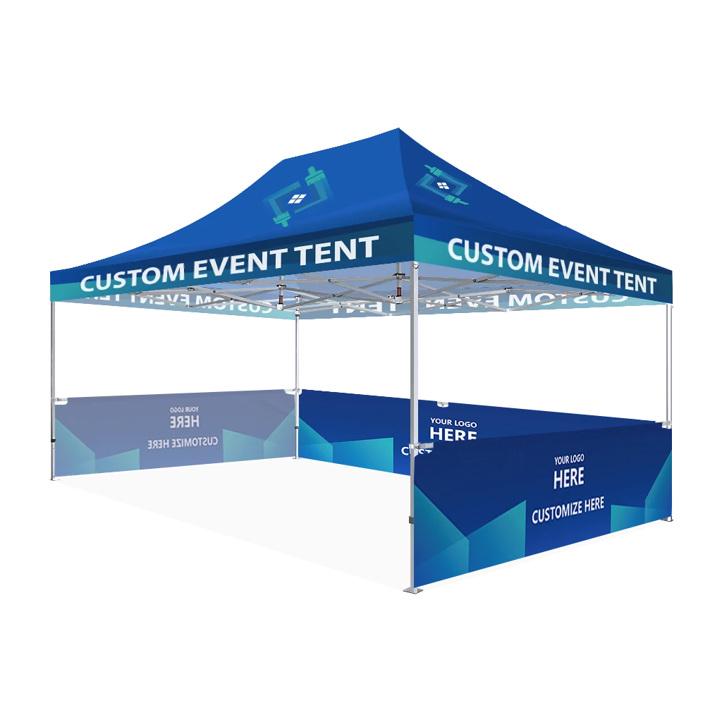 Custom Printing Tent Package – 07 has print full roof with four valances and four peaks. Customers have choices of various sizes, printing methods in either dye sublimation printing for Y5/Y6/Y7 or uv printing for Y6/Y7