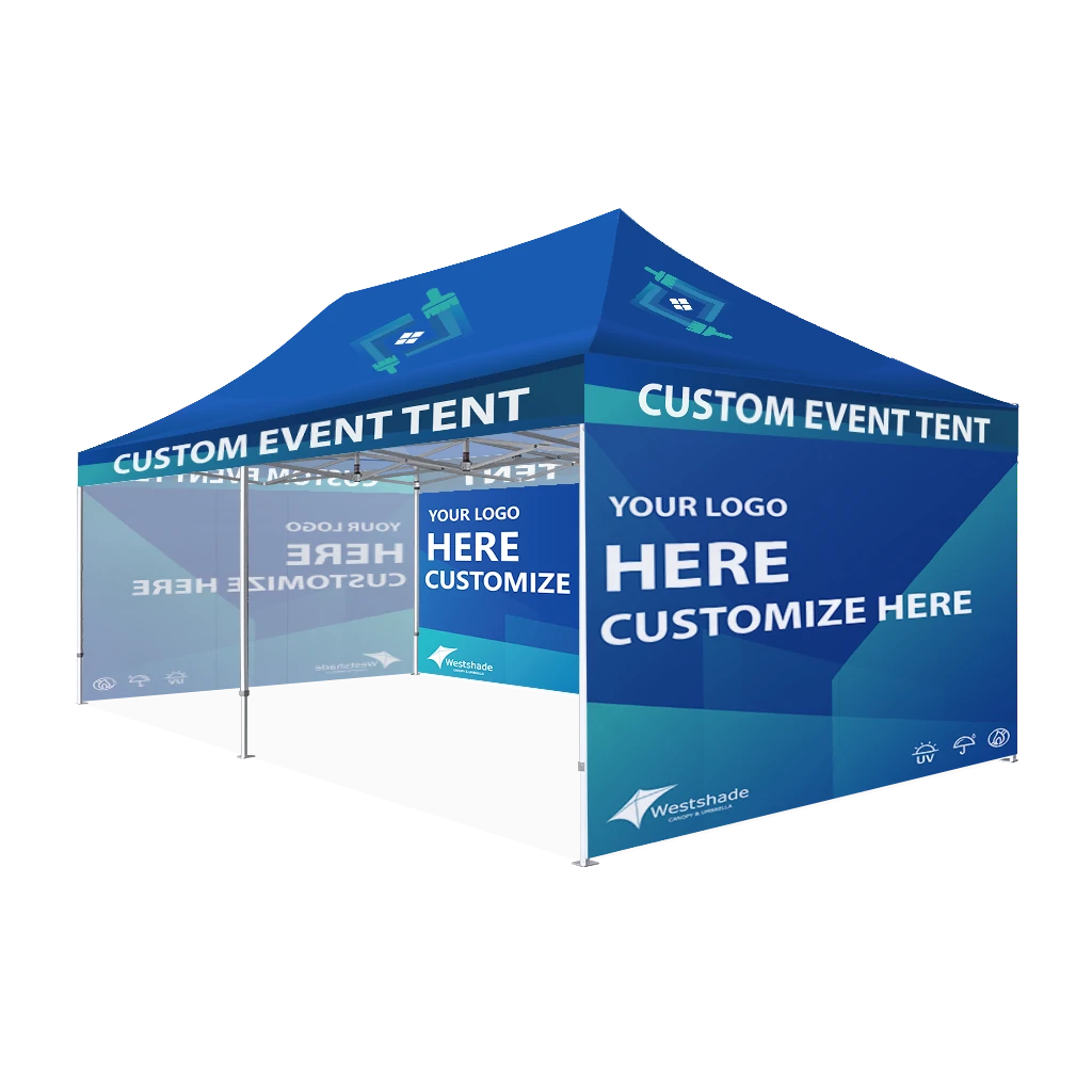 Custom Printing Tent Package – 07 has print full roof with four valances and four peaks. Customers have choices of various sizes, printing methods in either dye sublimation printing for Y5/Y6/Y7 or uv printing for Y6/Y7