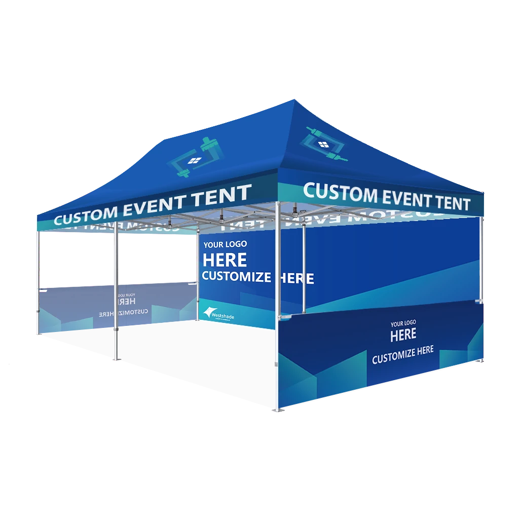 Custom Printing Tent Package – 07 has print full roof with four valances and four peaks. Customers have choices of various sizes, printing methods in either dye sublimation printing for Y5/Y6/Y7 or uv printing for Y6/Y7