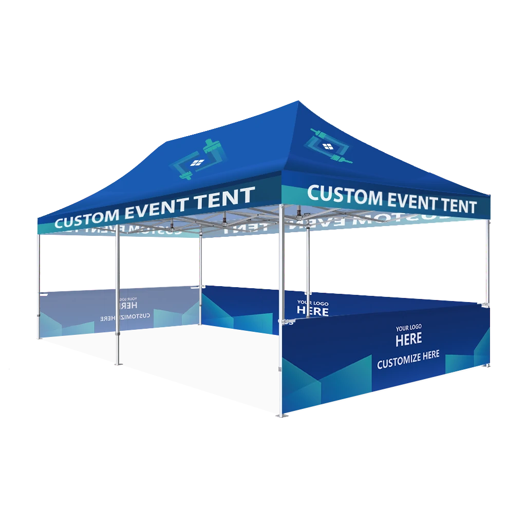 Custom Printing Tent Package – 07 has print full roof with four valances and four peaks. Customers have choices of various sizes, printing methods in either dye sublimation printing for Y5/Y6/Y7 or uv printing for Y6/Y7