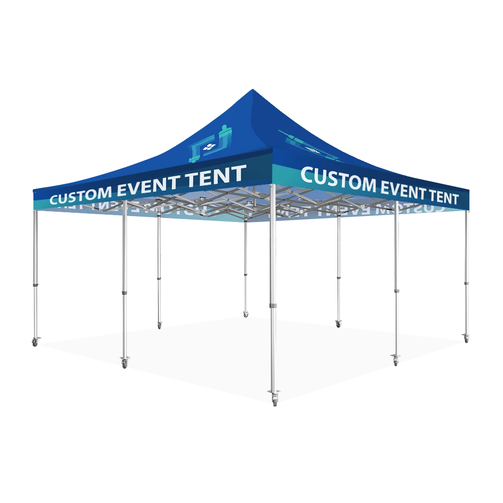 Custom Printing Tent Package – 07 has print full roof with four valances and four peaks. Customers have choices of various sizes, printing methods in either dye sublimation printing for Y5/Y6/Y7 or uv printing for Y6/Y7