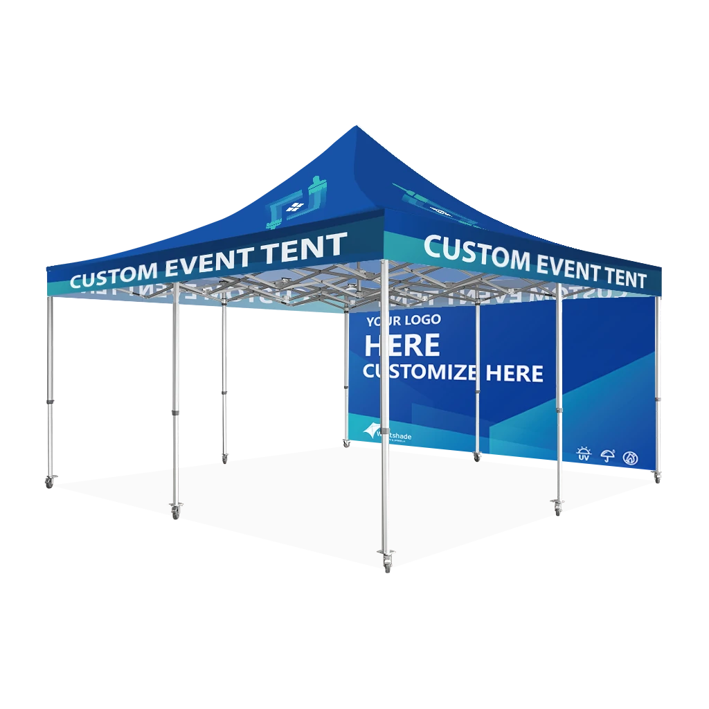 Custom Printing Tent Package – 07 has print full roof with four valances and four peaks. Customers have choices of various sizes, printing methods in either dye sublimation printing for Y5/Y6/Y7 or uv printing for Y6/Y7