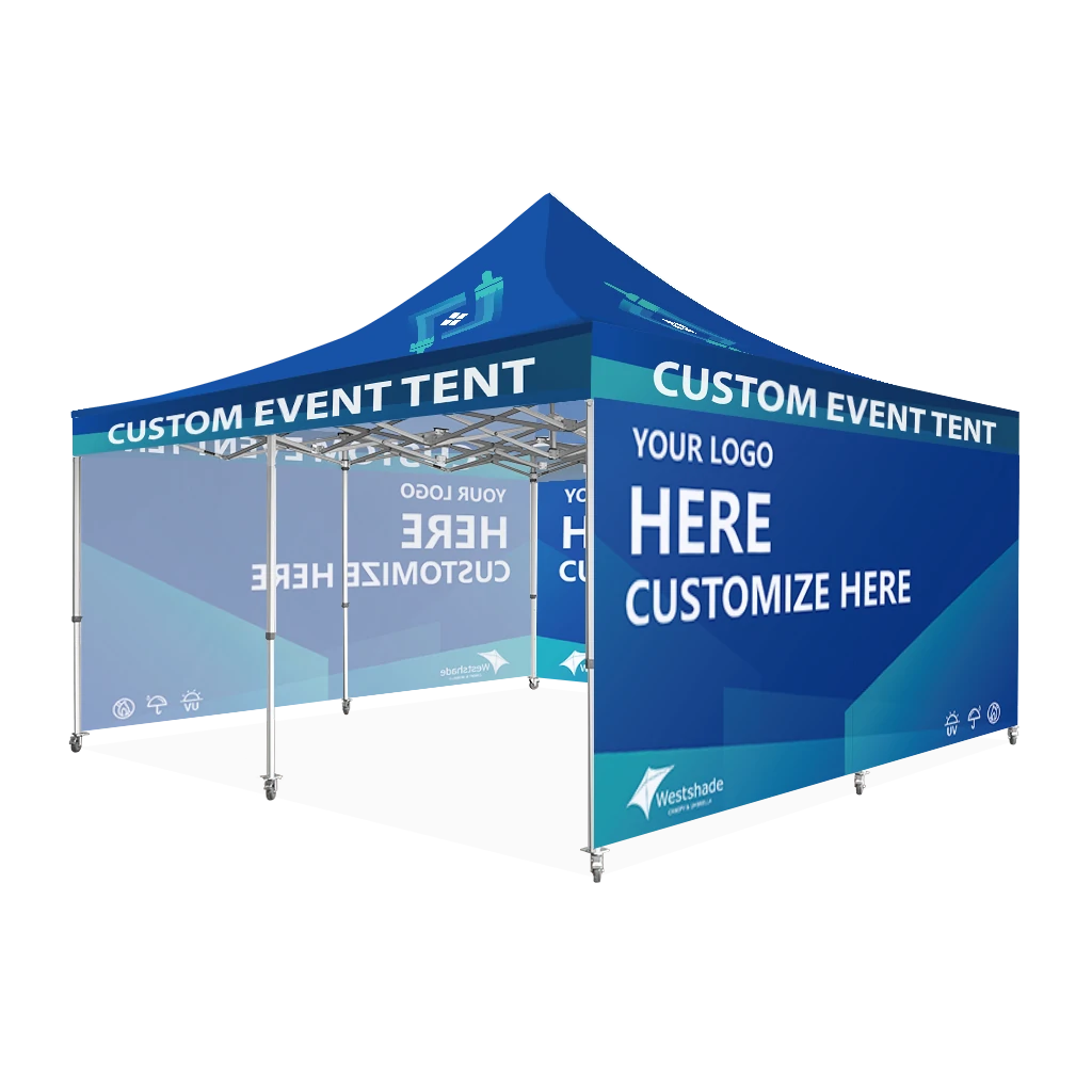 Custom Printing Tent Package – 07 has print full roof with four valances and four peaks. Customers have choices of various sizes, printing methods in either dye sublimation printing for Y5/Y6/Y7 or uv printing for Y6/Y7