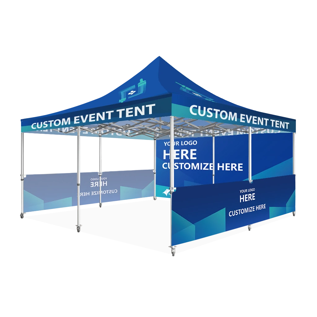 Custom Printing Tent Package – 07 has print full roof with four valances and four peaks. Customers have choices of various sizes, printing methods in either dye sublimation printing for Y5/Y6/Y7 or uv printing for Y6/Y7