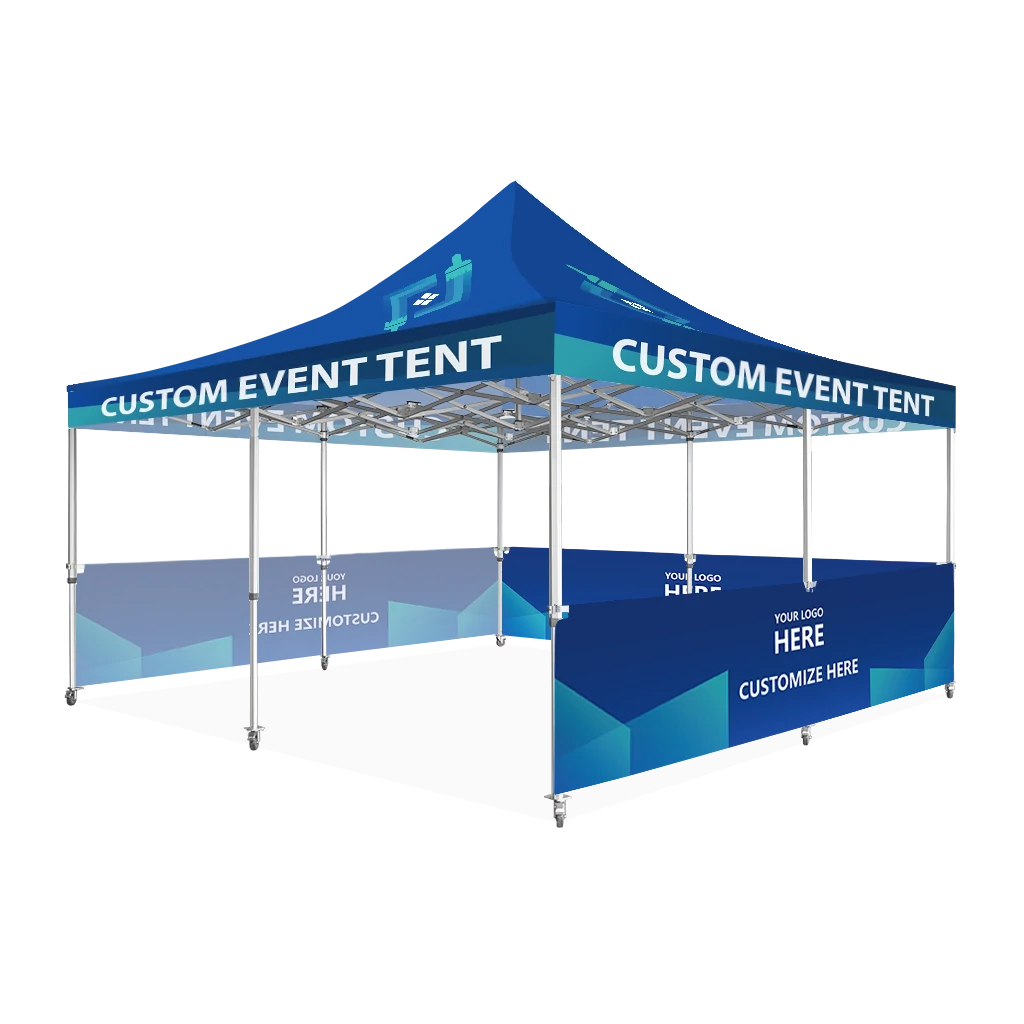 Custom Printing Tent Package – 07 has print full roof with four valances and four peaks. Customers have choices of various sizes, printing methods in either dye sublimation printing for Y5/Y6/Y7 or uv printing for Y6/Y7