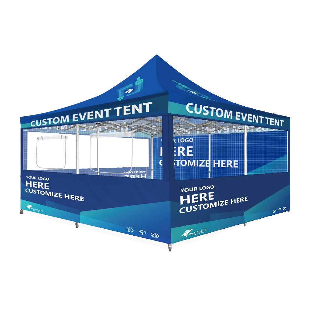 Custom Printing Tent Package – 07 has print full roof with four valances and four peaks. Customers have choices of various sizes, printing methods in either dye sublimation printing for Y5/Y6/Y7 or uv printing for Y6/Y7